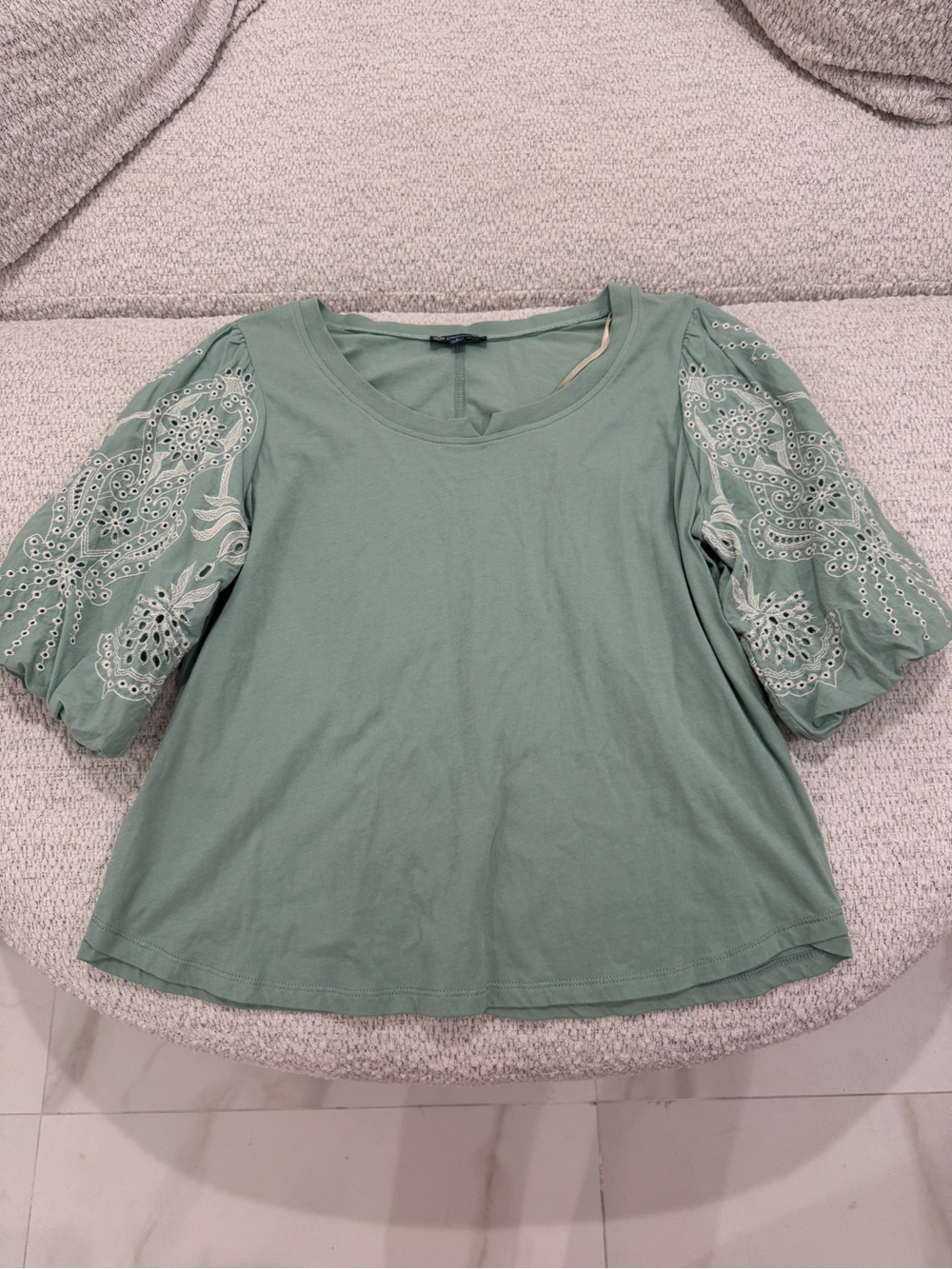 Democracy Embroidered Eyelet Puff Sleeve Top